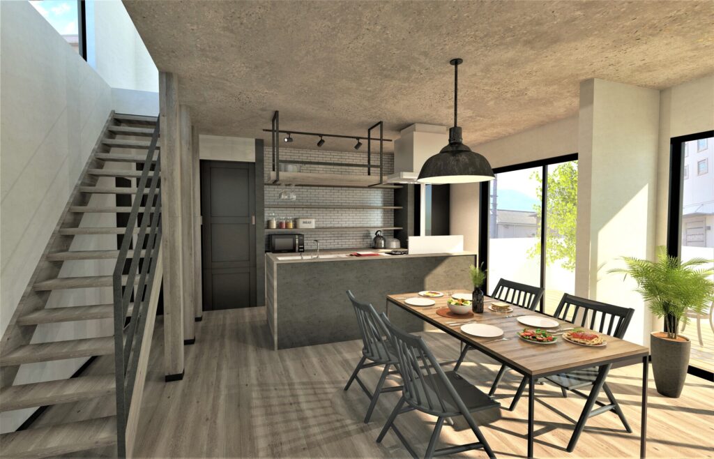 スチール（鉄）フレームのストリップ階段